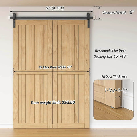 52 Inch Bi Folding Sliding Barn Door Hardware Kit Heavy Duty Track Roller System For Up To 24 Inch By 2 Doors, installed view