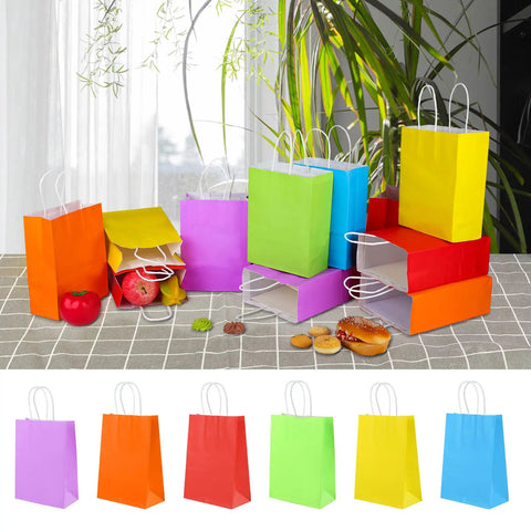 32 Pack Kraft Paper Gift Bags With Handles Six Color Rainbow Set For Birthday Parties Baby Showers Weddings And Crafts