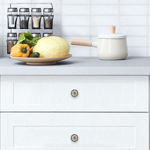 4 Pcs 1.37 Inch Round Cabinet Knobs Floral Bee Design Black Kitchen Cupboard Dresser Drawer Pulls For A Sleek Home Decor