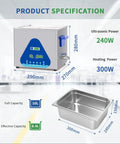 Ultrasonic Cleaner 10L 240W Heavy Duty Parts Cleaner With Heater And Timer Digital Control Basket Product Specification Chart