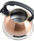 Flintshire 1.75 Quart Stainless Steel Whistling Tea Kettle With Copper Finish Flip Up Spout Cover Stay Cool Nylon Handle For Fast Easy Pour On The Stove
