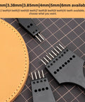 Close-up of Leather Stitching Punch Set With Removable Hole Heads for DIY leather craft, featuring stainless steel pricking irons
