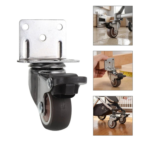 4 Pack 1.5 Inch Side Mount Casters For Bed And Stroller Heavy Duty TPR Wheels With Locking Brakes 360 Degree Swivel displayed in use