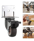 Side Mount Plate Caster Set 1.5 Inch 4 Heavy Duty Rubber Swivel Wheels With Locking Brakes For Furniture And Cribs, close-up view