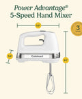 Powerful 220W 5-Speed Hand Mixer With Extra-Long Dishwasher-Safe Beaters, 60-Inch Swivel Cord, Easy One-Touch Speed Control, HM-50 White