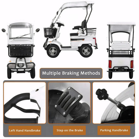 Haoweih 800W Electric Golf Cart For Adults With 60V Lead Acid Battery, showcasing multiple braking methods and sturdy construction.
