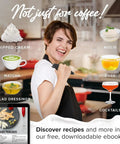 Powerful Handheld Milk Frother With Stand Battery Operated Foam Maker Wand For Coffee And Lattes shown in use with various recipes