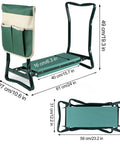 Garden Kneeler And Seat Two In One Foldable Bench Stool With Tool Bag Pouch EVA Foam Pad For Kneeling Or Sitting Outdoor Gardening Essentials Easy To Use Lightweight And Sturdy Green with dimensions labeled