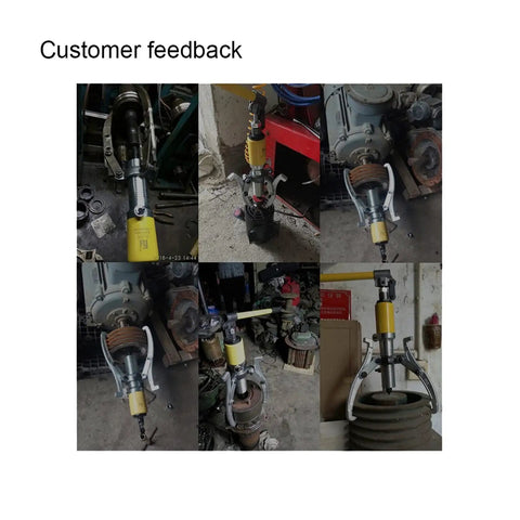 Heavy Duty 30 Ton Hydraulic Bearing Puller Featuring Reversible Two Or Three Jaw Heads For Quick Gear Extraction and shown in customer feedback images.