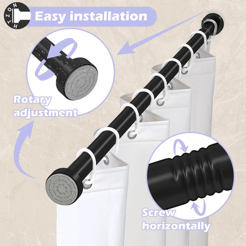 Heavy Duty Adjustable Tension Shower Curtain Rod 18 to 49 Inches No Drill No Slip Easy Install Matte Black Finish