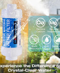 Inline Anti Scale Water Filter For Washing Machine And Home Water System, product image with features, outdoors background