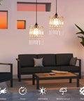 Battery Operated Chandelier With Acrylic Crystal Beads Waterproof Hanging Pendant Lights Dimmable Timer For Patio Decor Two Pack above modern sofa.