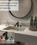 Modern bathroom with Waterfall Widespread Bathroom Faucet With Oil Rubbed Bronze Farmhouse Finish 8 Inch Spread Twin Handle 3 Hole Design Pop Up Drain Stopper Including Overflow And Supply Lines Vanity Lavatory Sink Parts For Easy Install, featuring dual levers for hot and cold water.
