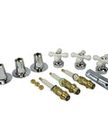 Fix Up Your Old Tub Shower Faucet With This Cross-Arm Three Handle Rebuild Valve Trim Kit Designed For Pfister Contempera Contessa Models Comes With All Stems Seats Flanges Handles And Wrench In White Chrome displayed