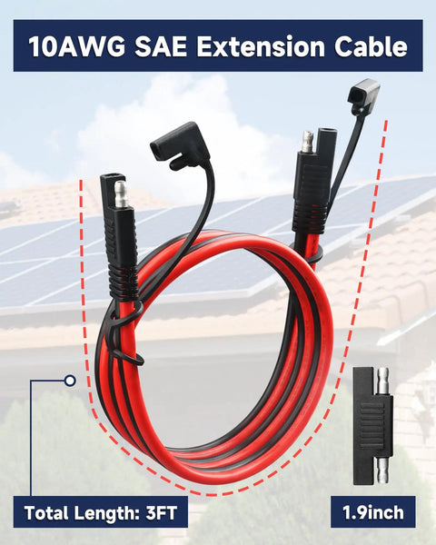 Beefed Up Heavy Duty 10 AWG SAE Extension Cable 3Ft Quick Disconnect Tinned Copper Wire With Polarity Reverse Adapter