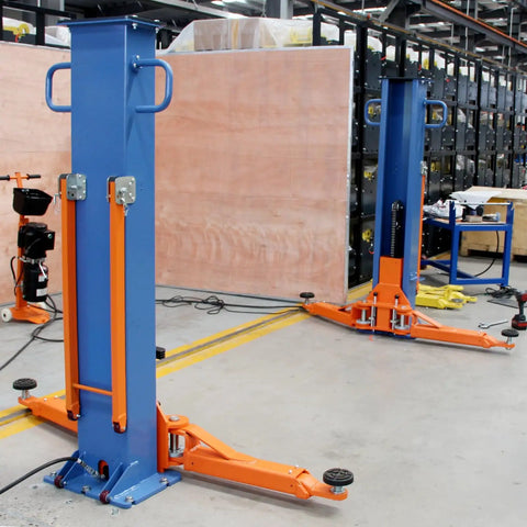Heavy Duty Portable Two Post Car Lift With 8000 Lbs Capacity And Electric Lock Adjustable Height Up To 51 Inches view in workshop setting.