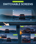 Switchable screens on 4.5 Inch Mirror Dash Cam With Front And Rear Cameras 1080P display showing various camera views.