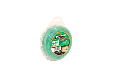 Side view of Maxi Edge 0.08 Inch 140 Foot Commercial Grade Trimmer Line in packaging for straight and curved shaft trimmers.