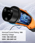 Close-up of the plug end of the 10Ft Heavy Duty EV Charging Cable Built Tough For Golf Carts And Electric Vehicles Featuring Premium Copper Wiring IP54 Waterproof Cord.