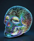 LED Skull Table Lamp With Gothic Glow Battery Powered Three AAA Batteries Needed, featuring multicolored light display.