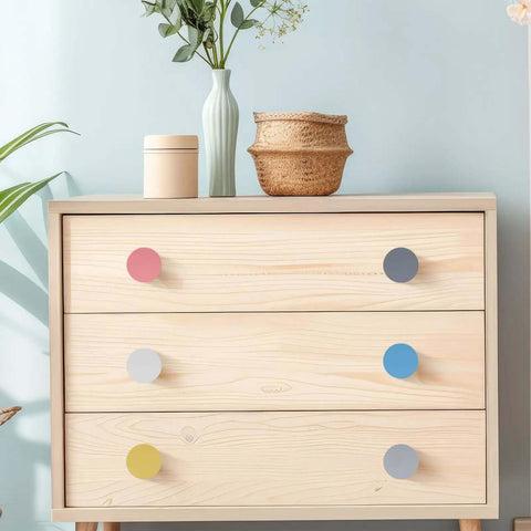 Colorful Wood Cabinet Knobs Set Of 12 1.5 Inch Diameter Cone Shape Drawer Pulls on dresser