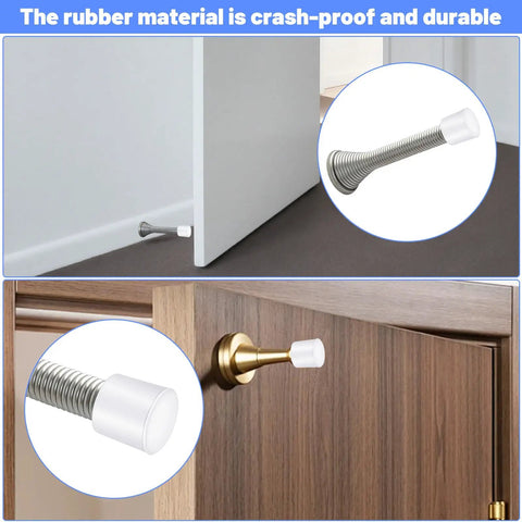 40 Pack Rubber Door Stop Tips And Caps 0.39 Inch Replacement Stoppers For Doors And Hinges, installed on door and wall, white.
