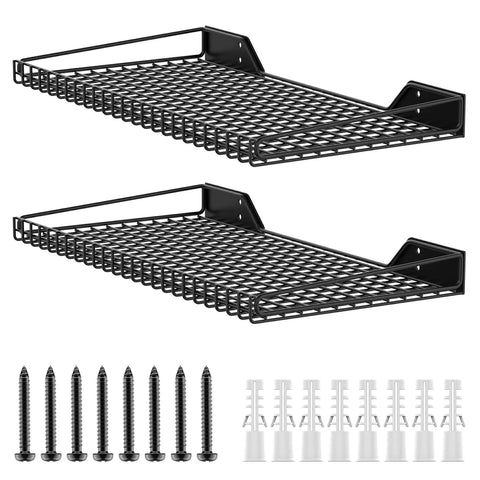 2 Pack Heavy Duty Garage Wall Shelves Built Tough, 23.5 X 12 Inches, durable black metal shelving with mounting hardware included