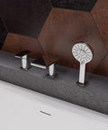 HomeStock Handheld Shower System with Solid Brass Construction and Polished Chrome Finish for Bathroom with modern faucet design.
