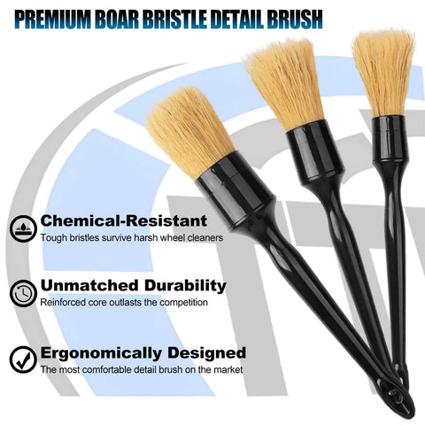 All In One Pro Grade Wheel And Tire Detailing Kit With Eight Brushes Including Four Wheel Cleaning Tools And Three Boar Hair Detail Brushes