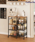 Rolling Kitchen Island Cart On Wheels With Four Tier Shelves And Storage Baskets, Six Removable Hooks, Locking Casters, Espresso Finish