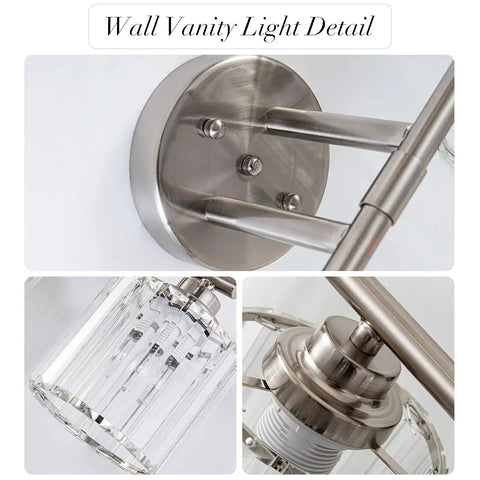 Modern Brushed Nickel Vanity Lights 32 Inch 4 Light Crystal Shade Industrial Sconce Wall Lamp detail, anti rust finish