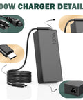 100W USB C Laptop Charger With Universal Compatibility For Laptops Tablets And All USB C Devices Delivers Fast Charge On The Go For Home Office Travel Gaming And Everyday Use, black charger with coiled cable and USB-C connector