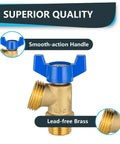 Two Pack Brass Boiler Drain Valve Three Quarter Inch MIP to Three Quarter Inch MHT Plumbing Fitting Blue with Smooth-action Handle