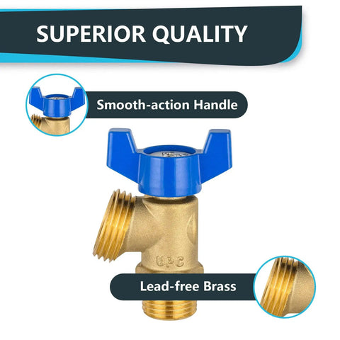 Two Pack Brass Boiler Drain Valve Three Quarter Inch MIP to Three Quarter Inch MHT Plumbing Fitting Blue with Smooth-action Handle