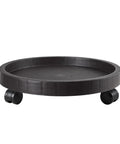 14.2 Inch Round Planter Caddy With Heavy Duty Smooth Gliding Casters, featuring black plastic design and rolling casters for easy movement.