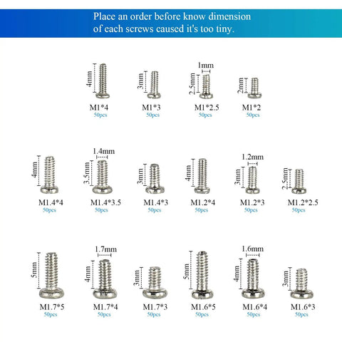 Ultra Tiny M1 Micro Screws Kit for Electronics Repair and DIY with assorted sizes in nickel-plated carbon steel display