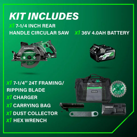 36V Cordless Circular Saw With Battery Pack Lightweight Rear Handle Design 7-1/4 Inch Blade Kit Includes Battery Pack