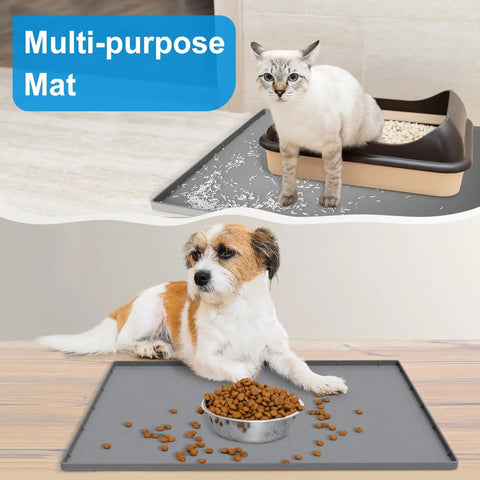 Under Sink Silicone Mat 28 By 22 Inch Waterproof Flexible Liner with Drain Hole Gray used as pet mat with cat litter and dog food