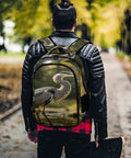 Forest Pond Grey Heron Print Unisex Backpack With Large Capacity For Daily Commute And School, man wearing backpack outdoors