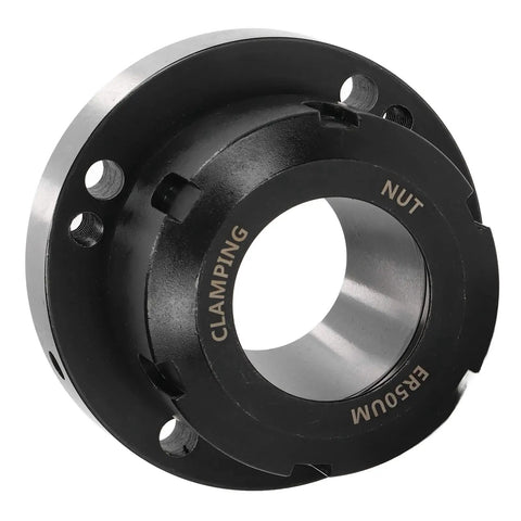 Heavy Duty ER50 Collet Chuck With 100Mm Diameter And Seven Holes For Lathe Milling CNC Machine Tool Made From Carbon Steel For Durable Cutting close-up of clamping nut showing inner bore and locking holes.