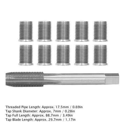 Awesome Auto Engine Thread Repair Kit M10x1.25 With Solid Tap And Inserts To Fix Worn Stripped Screws Fast Without Hassle In Your Garage Or Shop, 10 steel inserts and tap