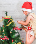 Children decorating tree with 3 Pack Vintage Red Truck Ornaments With Mini Christmas Trees Handcrafted Metal Car Model Holiday Decor Each 4.7 Inch Retro Vibe Christmas Tree Hanging Ornaments Perfect For Seasonal Home And Tree Charm