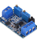 Heavy Duty Current To Voltage Converter With Wide Supply Voltage Range Rock Solid Stable Adjustable Calibration Pro Level Industrial Signal Transducer Module close-up view of the PCB with blue terminal connectors.