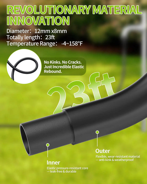 Cordless Handheld Washer With 775 Motor And 990 PSI showing 23 ft elastic hose, durable and kink-resistant for outdoor cleaning.