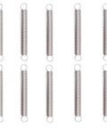 Top Tier 10 Pc Super Dual Hook Extension Springs Made For Heavy Duty Use Wire Size.6mm By 8mm Outer Diameter, arranged neatly.
