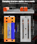 Compact Aluminum Alloy Bench Vise Featuring Slick Low Profile Build Dead Simple Setup Rock Solid Grip For CNC Engraving Machines Quick Wood Metal Plastic Milling Jobs, clamping structure detailed measurements.
