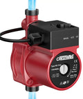 2 In 1 Hot Water Recirculating Pump 125W 110V Pressure Booster showing red pump body with water flow connection.