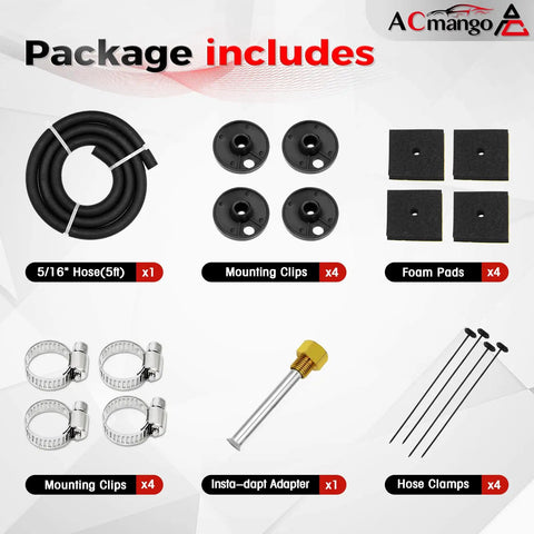 Package contents for 6 Pass Ultra Cool Tube and Fin Transmission Cooler, including hose, clips, pads, adapt adapter, hose clamps