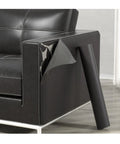 Lychee Grain PU Leather Patch Self Stick Repair For Sofas, detail view, installed on black sofa, roll beside, waterproof.