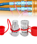 Flat Face 3/4 Inch NPT Hydraulic Quick Connect Couplers With 5/8 Inch Body ISO16028 featuring red dust caps